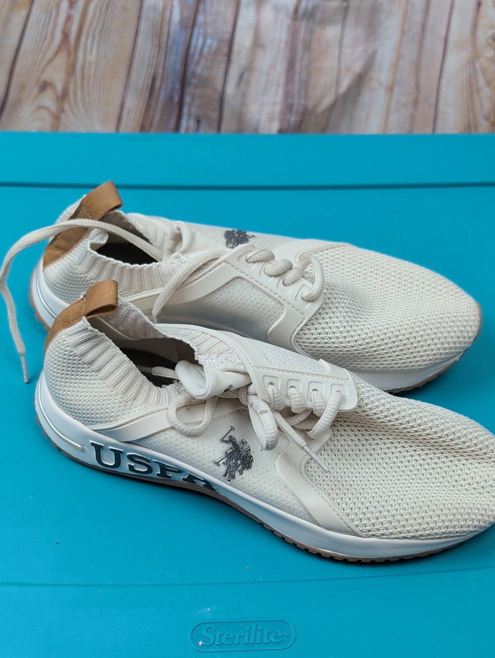U.S. Polo Assn. Women's Cream Knit Trainer - Lightweight Casual Sneaker 7 W